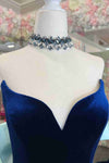 Fitted Mermaid Royal Blue Velvet Prom Dress with Bow