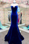 Fitted Mermaid Royal Blue Velvet Prom Dress with Bow