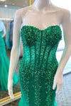 Sequin Mermaid Green Strapless Long Prom Dress