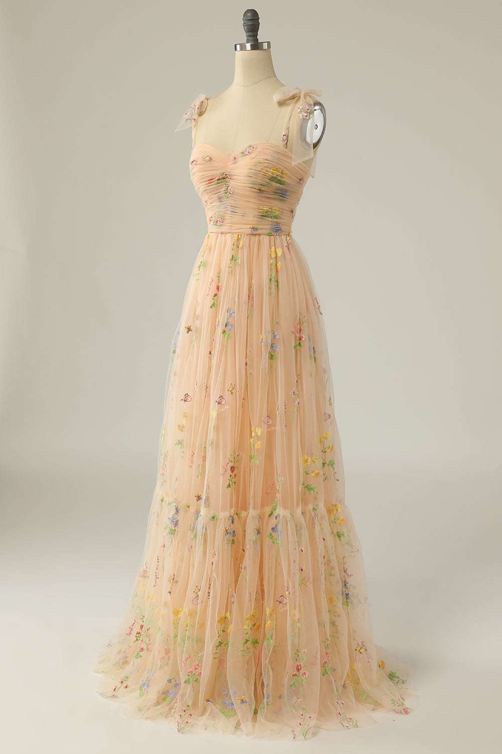 Princess Yellow Floral Long Prom Dress with Embroidery FancyVestido Princess Yellow Floral Long Prom Dress with Embroidery FancyVestido