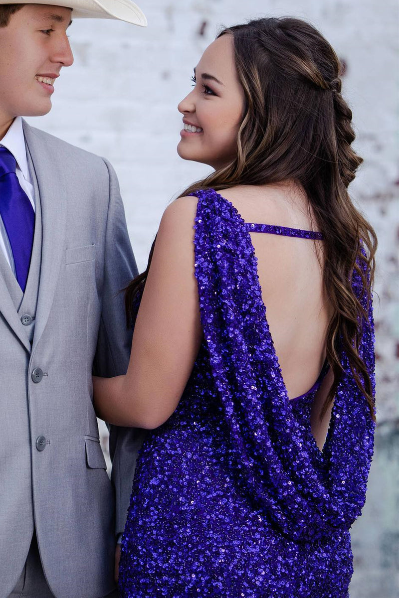 Backless Purple Crew Neck Tight Homecoming Dress