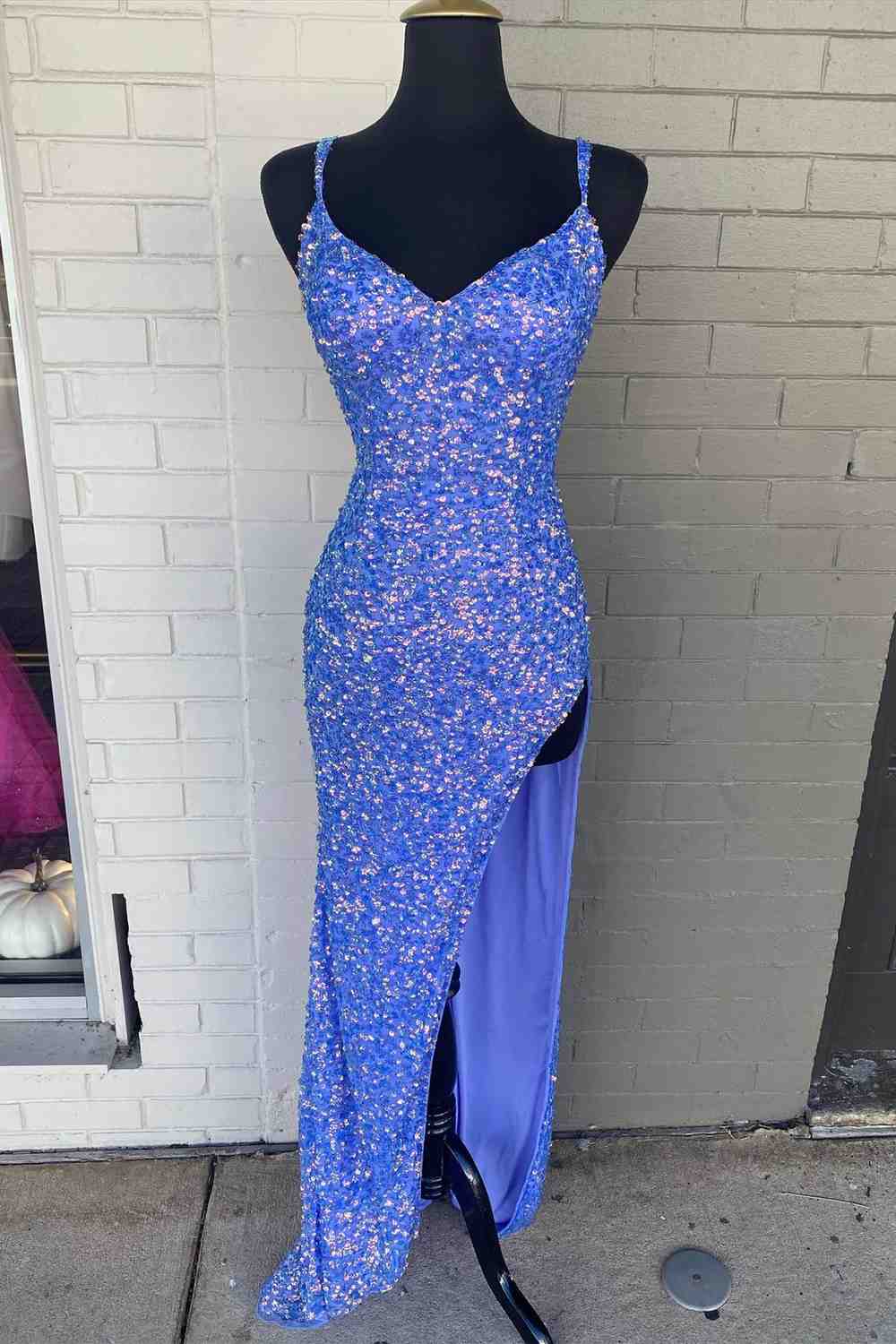 Criss Cross Back Periwinkle Prom Dress with High Slit – FancyVestido