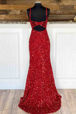 Side Slit V-Neck Red Mermdaid Long Prom Gown