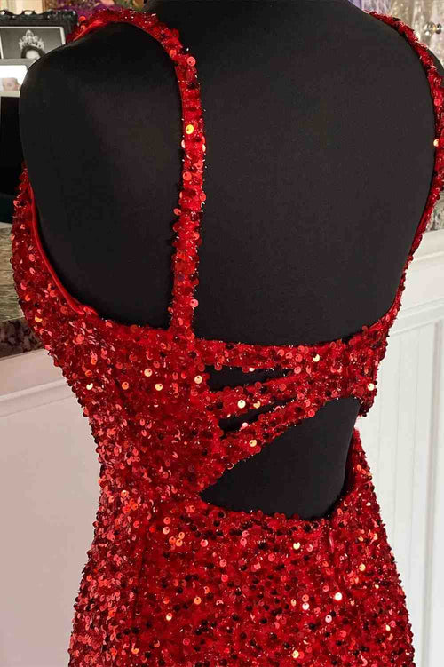 Side Slit V-Neck Red Mermdaid Long Prom Gown