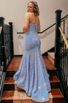 Sweetheart Mermaid Light Blue Sequin Long Prom Dress