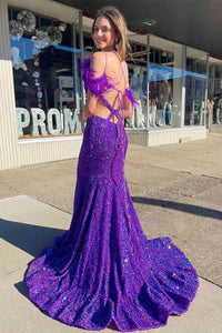 purple sequin dress with feathers Life Of The Party Purple Feather Trim Sequin Dress SheLikesBVI.com