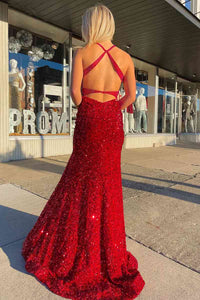red halter evening dress Mermaid Halter Neck Red Long Prom Dress with Backless PSK497 US18 / Custom Color
