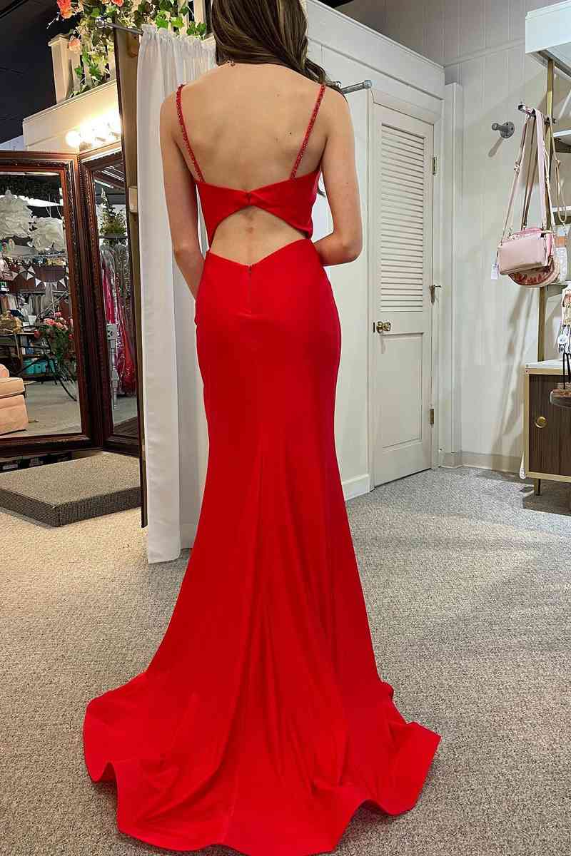 Simple Red Satin Cowl Neck Long Party Dress