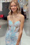 White Iridescent Sequins Mermaid Long Prom Dress with Straps – FancyVestido