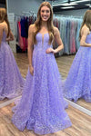 Gorgeous Lavender Straps Embroidery Long Prom Dress