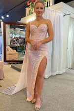Pink Lace Appliques Long Party Dress with Shoulder Cape