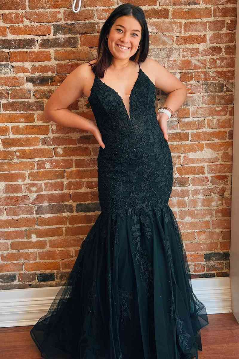 Mermaid Black Appliques Long Prom Dress with Cutout Back FancyVestido Mermaid Black Appliques Long Prom Dress with Cutout Back FancyVestido