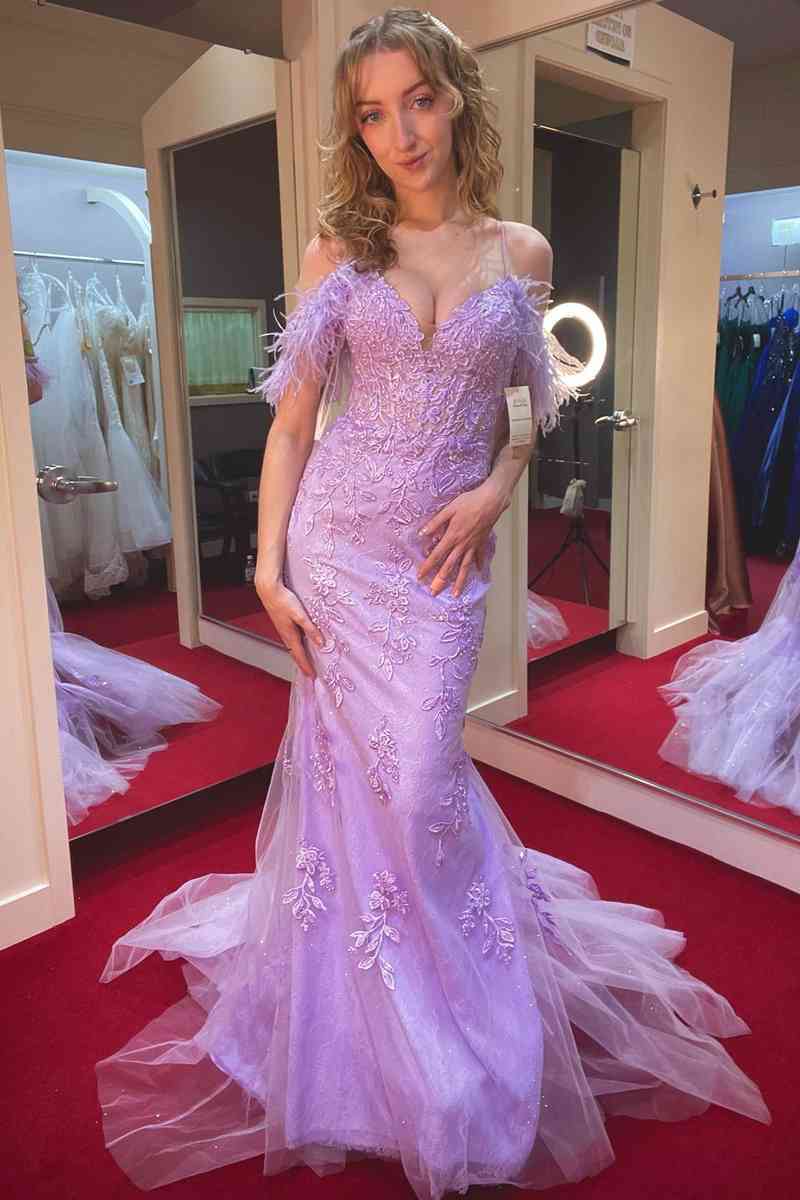fitted lace wedding dress Shimmering Purple Sequin Mermaid Prom Dress with Spaghetti Strap and Corset Back 22231 Purple / 16W main image 0