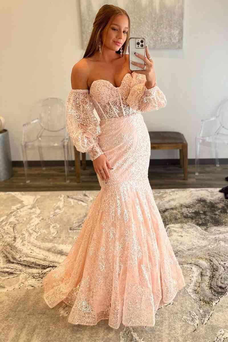 Peach Sweetheart Sheer Lace Corset Mermaid Prom Dress FancyVestido Peach Sweetheart Sheer Lace Corset Mermaid Prom Dress FancyVestido