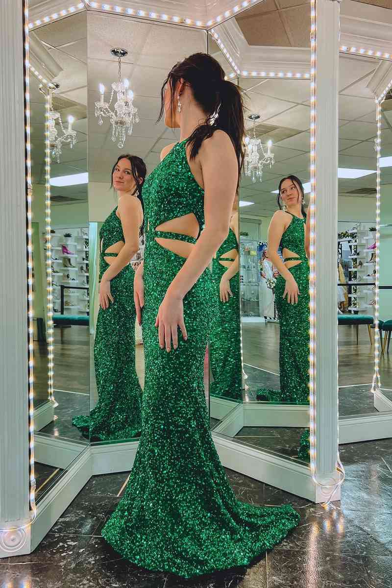 Luxury Green Mermaid Evening Dress Velvet | Designer Gowns – D&D Clothing