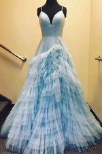 Princess Pink Strappy Frill-Layered A-Line Long Prom Dress