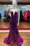 Strapless Fuchsia Mermad Sequins Long Prom Dress