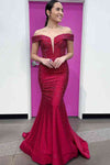 Mermaid Plunging Neck Red Long Prom Dress with Rhinestones