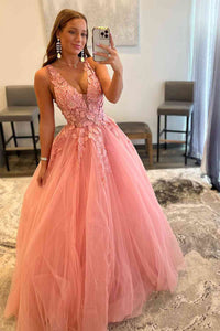peach pink prom dress PolyUSA 25156 Long Prom Dress Blue / Medium