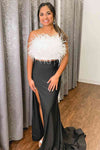 Strapless White Feathers Lace-Up Back Separated Long Prom Dress