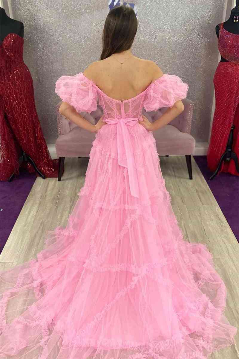 Princess Off-Shoulder Light Blue Ruffle Long Prom Dress with Balloon S FancyVestido Princess Off-Shoulder Light Blue Ruffle Long Prom Dress with Balloon S FancyVestido