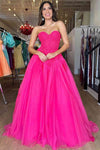 Hot Pink Sweetheart A-Line Long Party Dress with Appliques