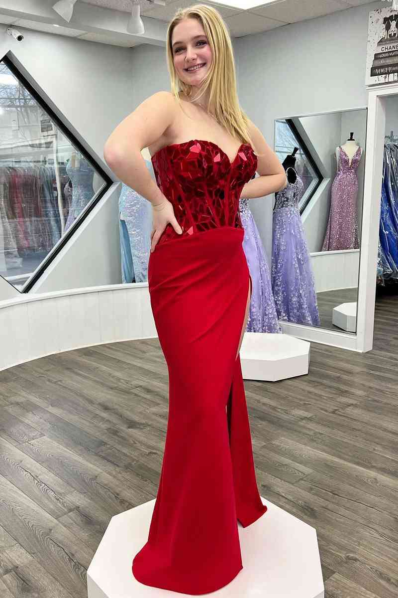 Blue Ruched Sweetheart Prom Dress with Slit