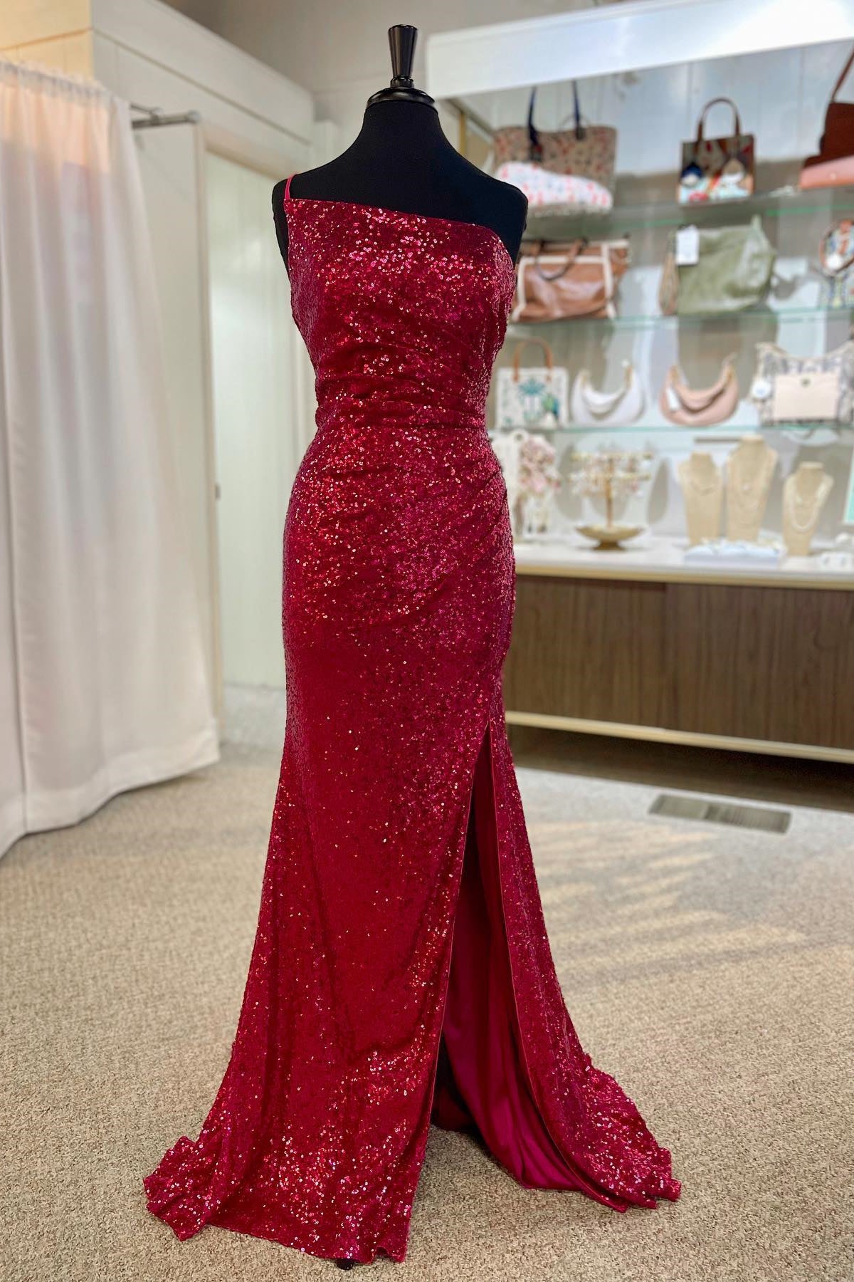 Mermaid One Shoulder Sequins Long Prom Dress with Slit FancyVestido Mermaid One Shoulder Sequins Long Prom Dress with Slit FancyVestido