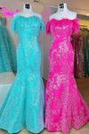 Strapless Sequins-Embroidered Mermaid Prom Dress with Feathers