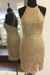 All Over Lace Knee Length Beige Homecoming Dress