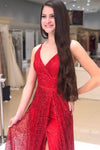 Spaghetti Straps Red Long Prom Dress