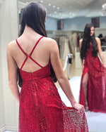 Spaghetti Straps Red Long Prom Dress