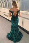 Mermaid Off-the-Shoulder Light Blue Sequins Long Prom Dress