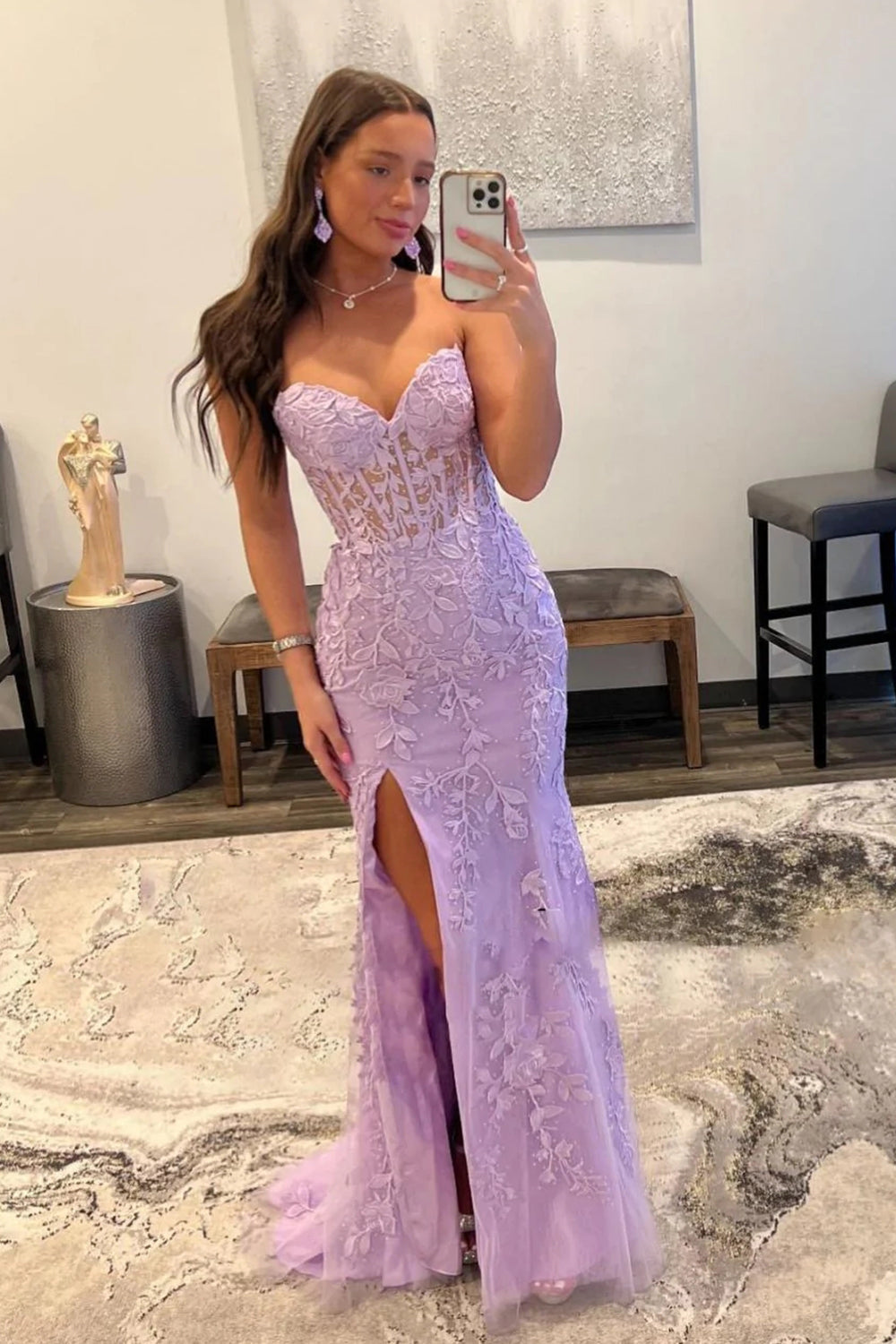 Strapless Black Corset Lace Long Prom Dress with Slit – FancyVestido Strapless Black Corset Lace Long Prom Dress with Slit – FancyVestido