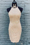 All Over Lace Knee Length Beige Homecoming Dress