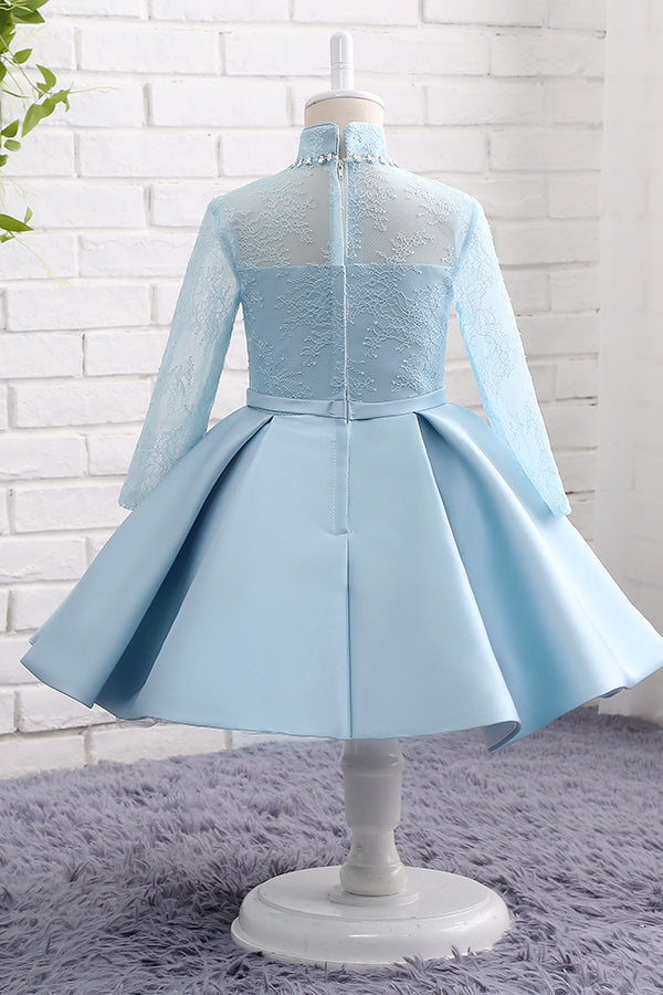 Long Sleeves Light Blue Flower Girl Dress