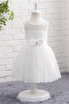 Lace White Flower Girl Dress with Bow