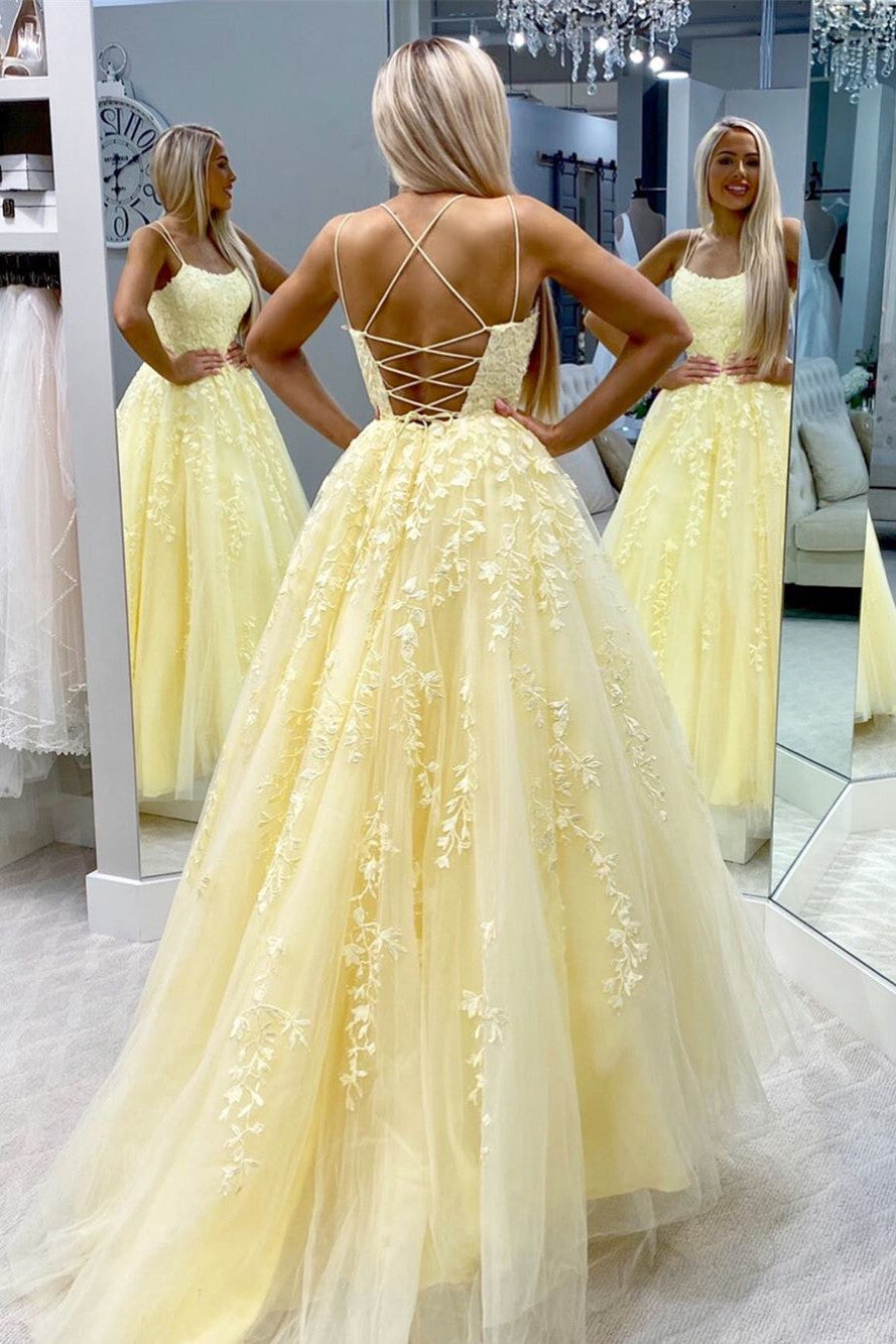 Lace Yellow Prom Dress Long Bodice Lace Embroidery Mermaid Prom