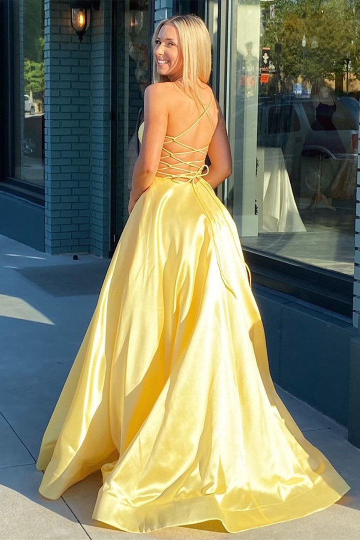 Yellow silk hotsell prom dress