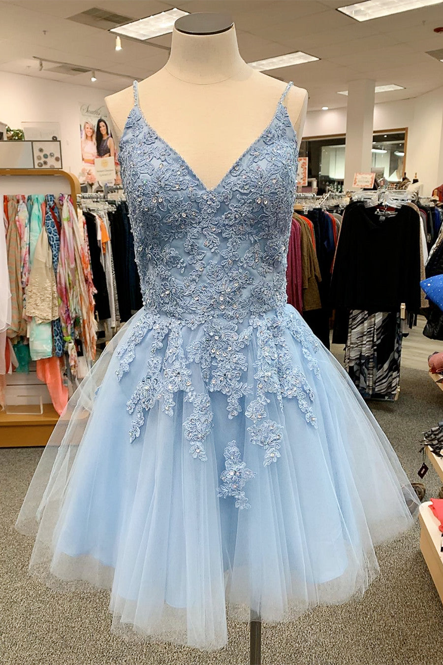 V Neck Short Sky Blue Homecoming Dress FancyVestido V Neck Short Sky Blue Homecoming Dress FancyVestido