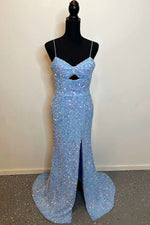 Long Spaghetti Straps Fuchsia Keyhole Mermaid Prom Dress