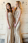 Sparkling Mismatch Gold Sequins Long Bridesmaid Dress