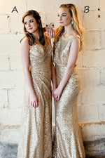 Sparkling Mismatch Gold Sequins Long Bridesmaid Dress