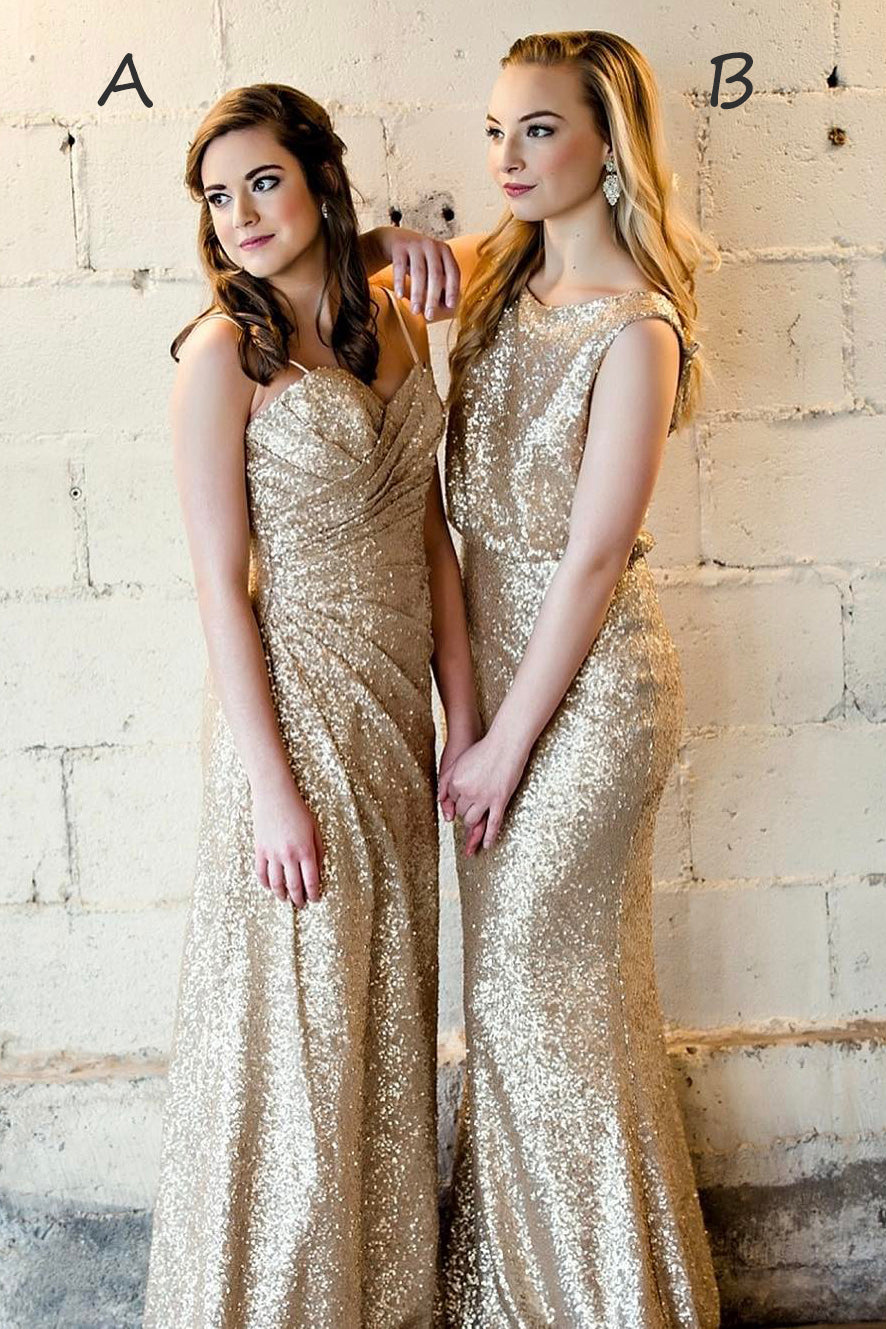 Sparkling Mismatch Gold Sequins Long Bridesmaid Dress – FancyVestido