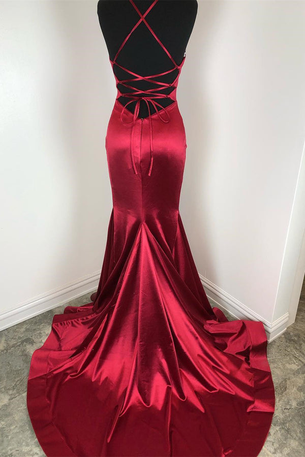 Classic Mermaid Burgundy Formal Dress with Lace-Up Back