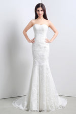 Detachable Long Mermaid Lace Ivory Wedding Dress