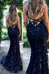 Lace-Up Mermaid Long Gold Prom Dress with Sequins