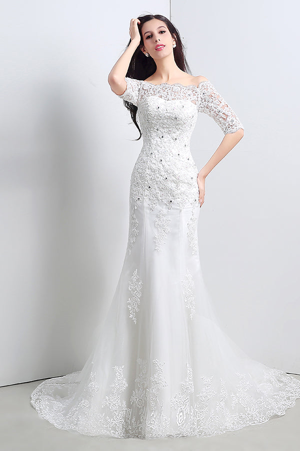 Princess Off Shoulder Mermaid White Wedding Dress with Lace FancyVestido Princess Off Shoulder Mermaid White Wedding Dress with Lace FancyVestido
