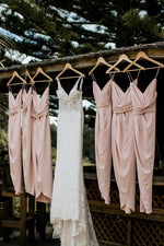 Spaghetti Straps Pink Wrap Bridesmaid Dress