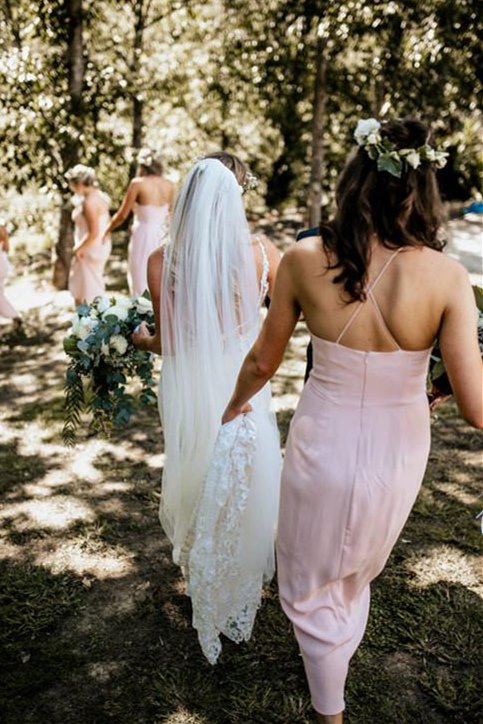 Spaghetti Straps Pink Wrap Bridesmaid Dress